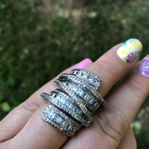 Platinum Plated Simulated Diamonds Eternity Ring - Picture 4 of 10